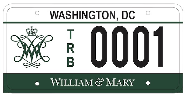 W&M TRB D.C. License Plate