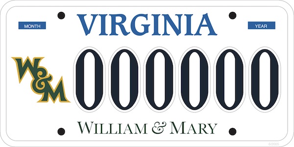 W&M Athletics Virginia License Plate