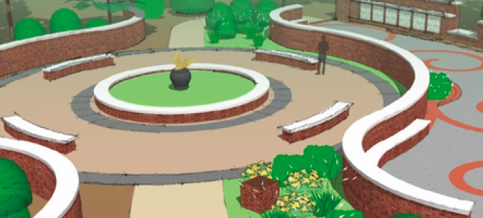 rendering of brick and captstone benches